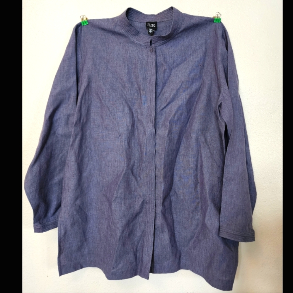Eileen Fisher Irish Linen jacket shirt pant set L large 12 purple blue NWOT
